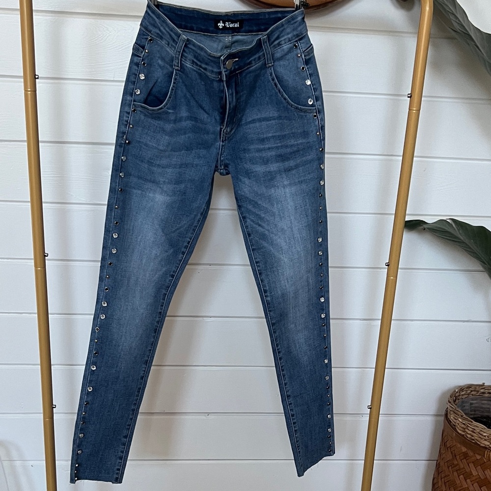 Vocal Blue Skinny Jeans with Silver Studs